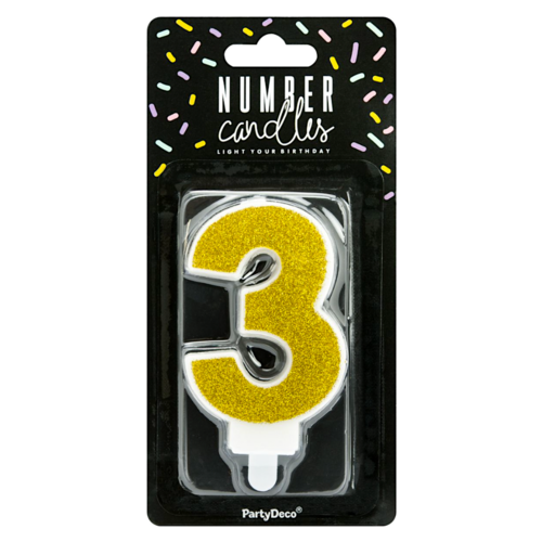 BOUGIE D'ANNIVERSAIRE DORE "PARTYDECO" - NUMRO 3