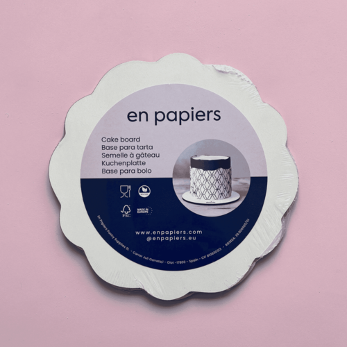 BASE EN BOIS RONDE BLANCHE (VAGUE) "EN PAPIERS" - 15 CM