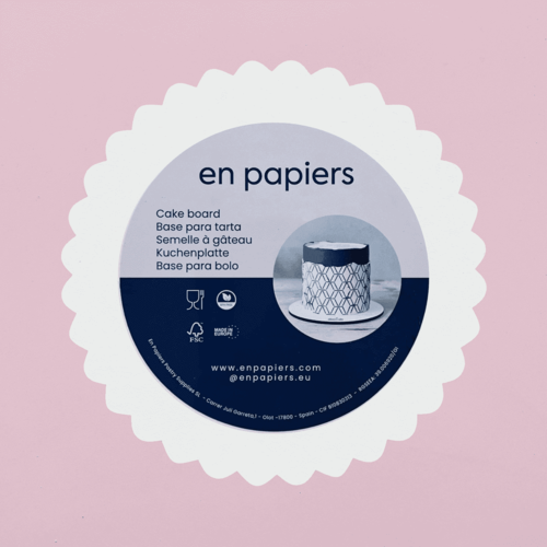 BASE EN BOIS RONDE BLANCHE (VAGUES CASSIS) "EN PAPIERS" - 15 CM