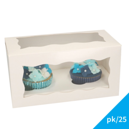 BOÎTE BLANCHE POUR 2 CUPCAKES AVEC FENÊTRE - FUNCAKES (25 U)