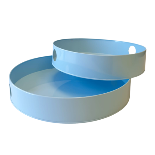 SET DE PLATEAUX MTALLIQUES RONDS BLEUS