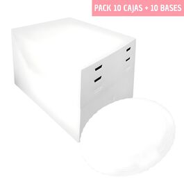 SET 10 BOÎTES À GÂTEAUX RÉGLABLES EN HAUTEUR + BASES RONDES BLANCHES - 24 CM Ø