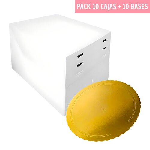 SET 10 BOÎTES À GÂTEAUX RÉGLABLES EN HAUTEUR + BASES RONDES DORÉES - 24 CM Ø