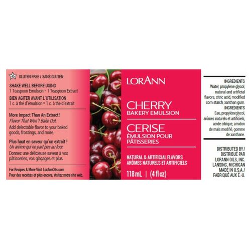 ÉMULSION POUR PÂTISSERIES LORANN - CERISE / CHERRY (118 ML)