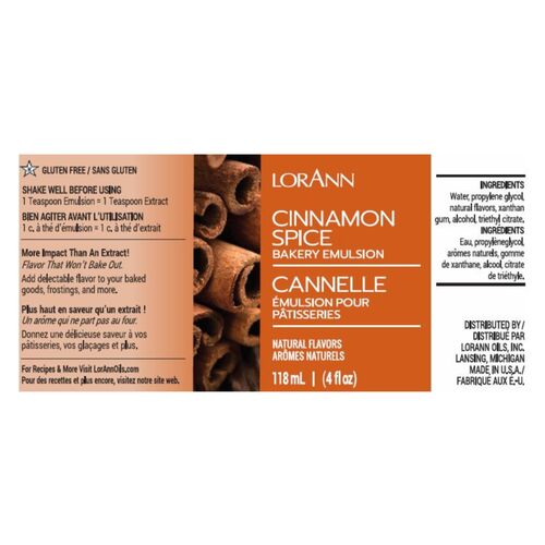 ÉMULSION POUR PÂTISSERIES LORANN - CANNELLE / CINNAMON SPICE (118 ML)