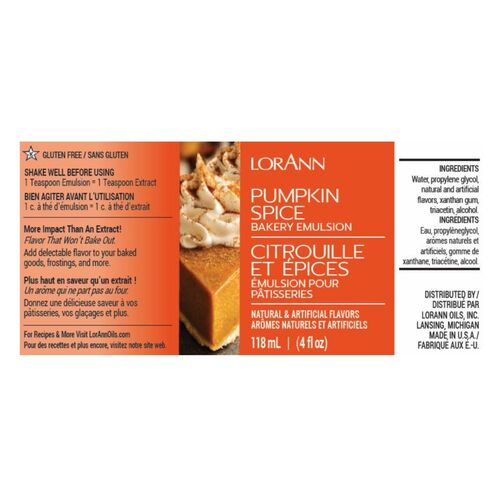 ÉMULSION POUR PÂTISSERIES LORANN - CITROUILLE ET ÉPICES / PUMPKIN SPICE (118 ML)