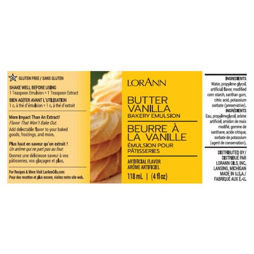 ÉMULSION POUR PÂTISSERIES LORANN - BEURRE À LA VANILLE / BUTTER VANILLA (118 ML)