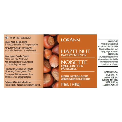 ÉMULSION POUR PÂTISSERIES LORANN - NOISETTE / HAZELNUT (118 ML)