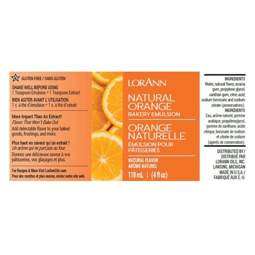 ÉMULSION POUR PÂTISSERIES LORANN - ORANGE NATURELLE / NATURAL ORANGE (118 ML)