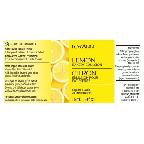 ÉMULSION POUR PÂTISSERIES LORANN - CITRON / LEMON (118 ML)