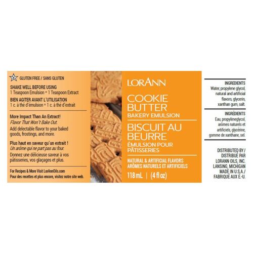 ÉMULSION POUR PÂTISSERIES LORANN - BISCUIT AU BEURRE / COOKIE BUTTER (118 ML)